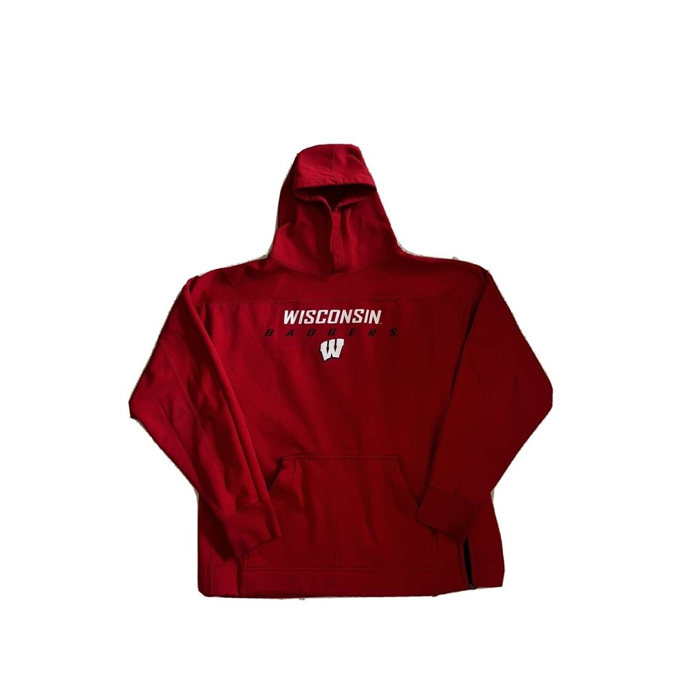 J America Wisconsin Badgers Hoodie Mens Medium M Embroidered Red Sweatshirt Logo